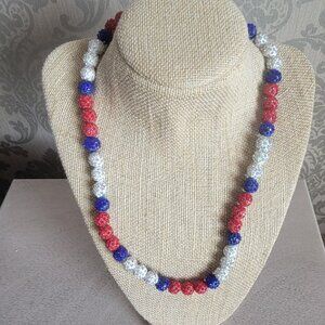 New Red, White & Navy Blue Baseball Stretchy Necklace